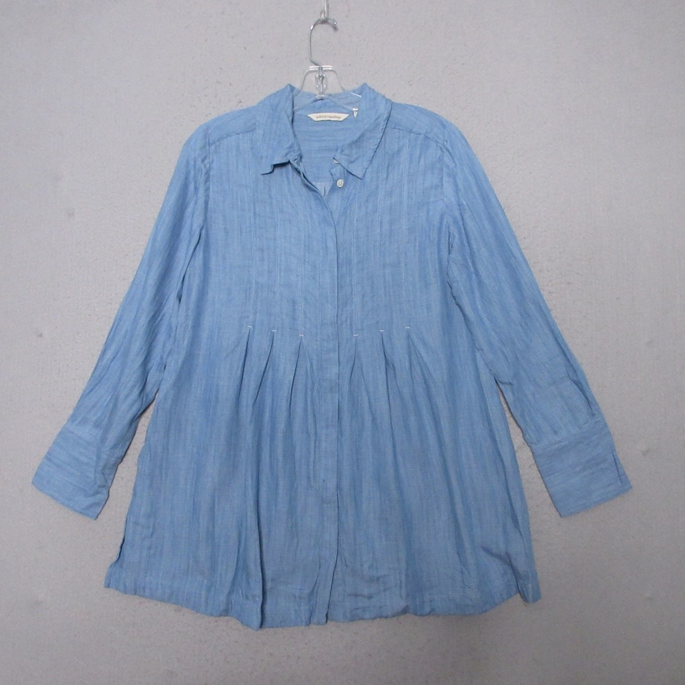 Soft Surroundings Top Tunic Chambray Tencel‎ Coastal Pleated Button Flowy Boho